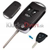 Obal kľúča, holokľúč pre Chrysler 200 300 Aspen Pacifica PT Cruiser Sebring Town a Country Voyager, trojtlačítkový Hrot: CY24