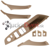 Sada madla, rúčky, držiaky, úchyty predné vnútorné dvere, ľavá + pravá strana, BMW rad 5, 7 ks, béžová h